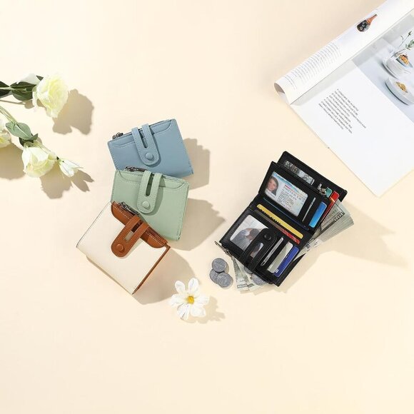 Women's Small RFID Card Wallet Bifold with Zipper Pocket Faux Leather - Picture 6 of 6